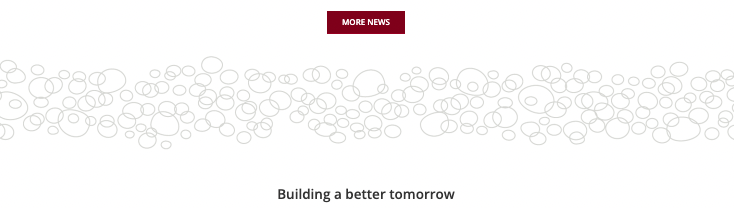 News button and a pebble graphic before a "Building a better tomorrow" section 